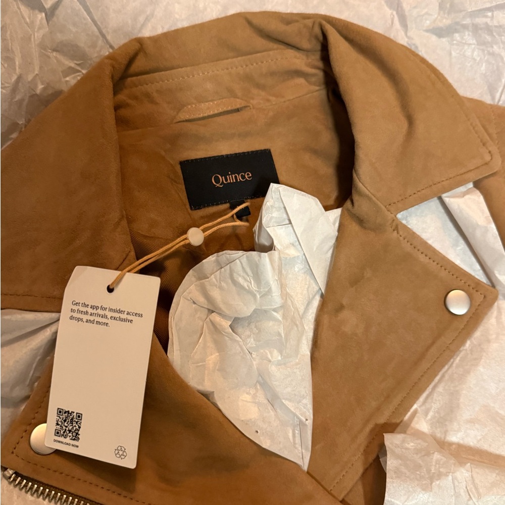 Quince NWT 100% Suede Biker Jacket Pecan Brown Size M - Picture 3 of 8